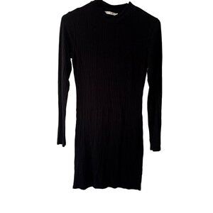 Heart and hips black ribbed sweater dress long sleeves winter warm comfortable t